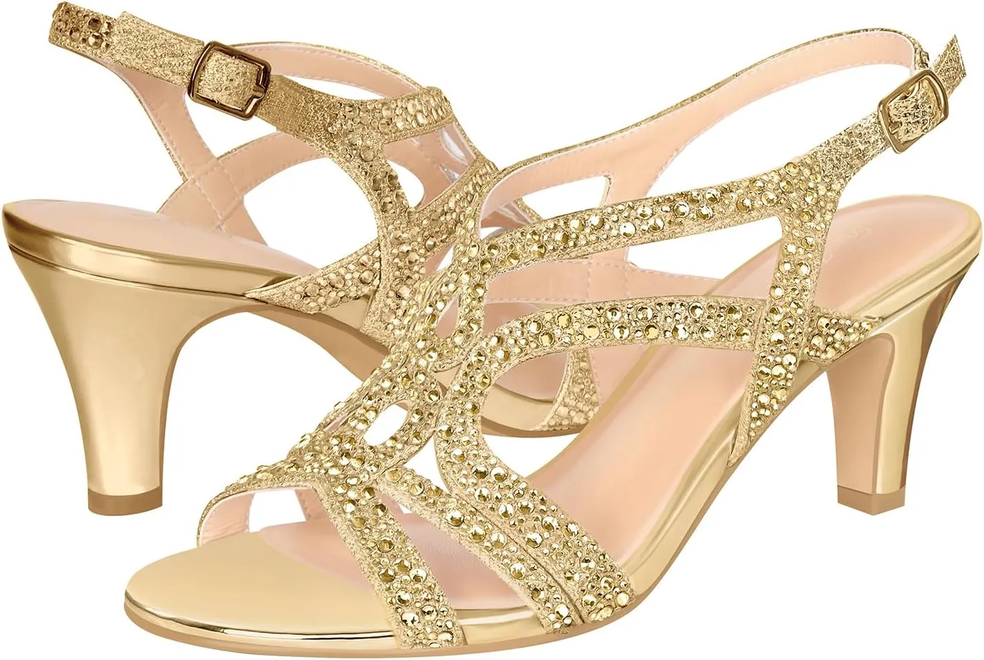 PIZZ ANNU Women's Amelia Heels Sandals Sparkle Crystal Open Toe Slingback High Heel Sandals Dress Pumps Shoes for Party Wedding
