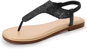 PIZZ ANNU Women's Flat Sandals Elastic Strappy Thong Ankle Strap Summer Dress Beach Gladiator Sandals with Slingback