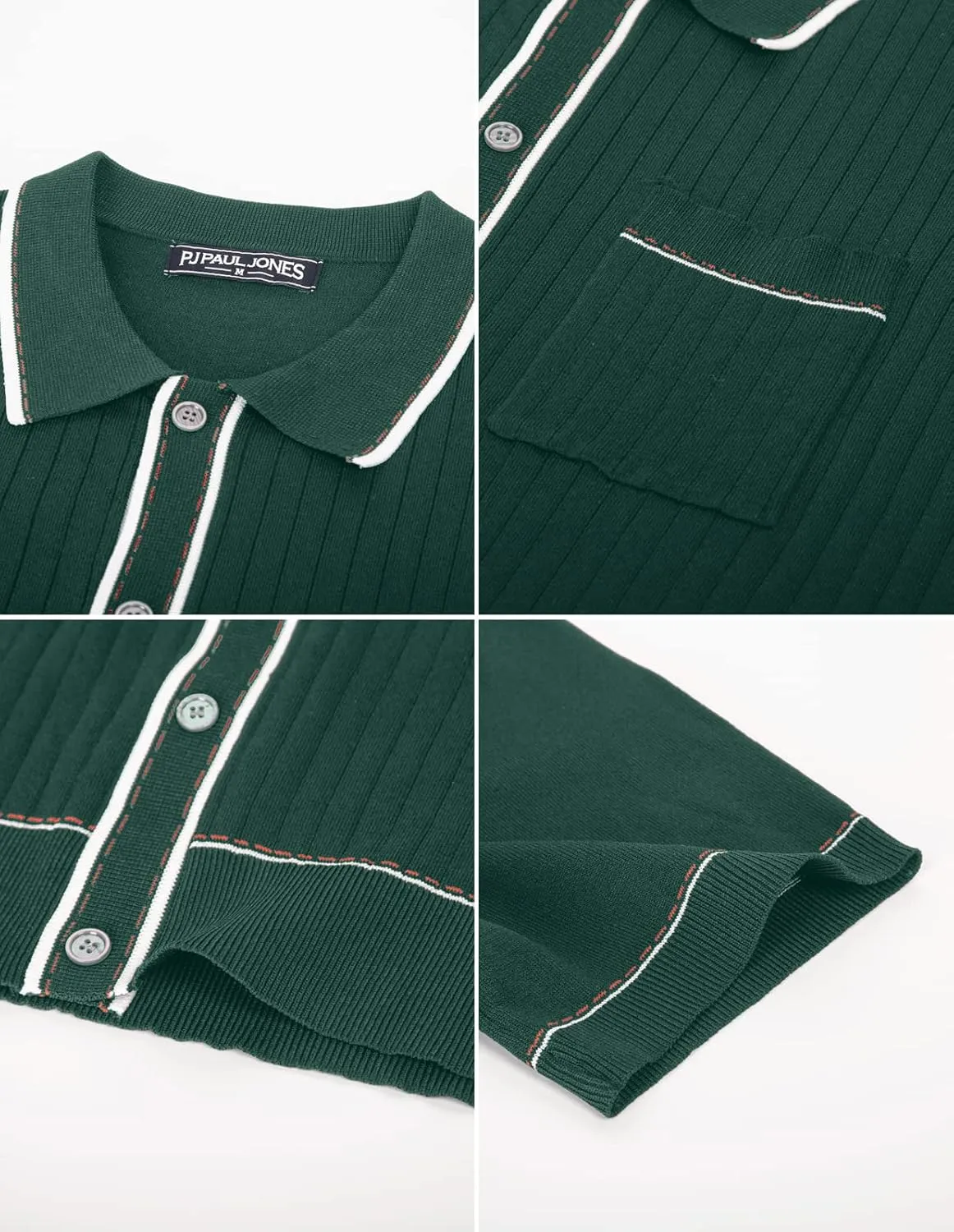PJ PAUL JONES Mens Knit Shirts Vintage Retro Short Sleeve Button Down Vacation Polo Shirts