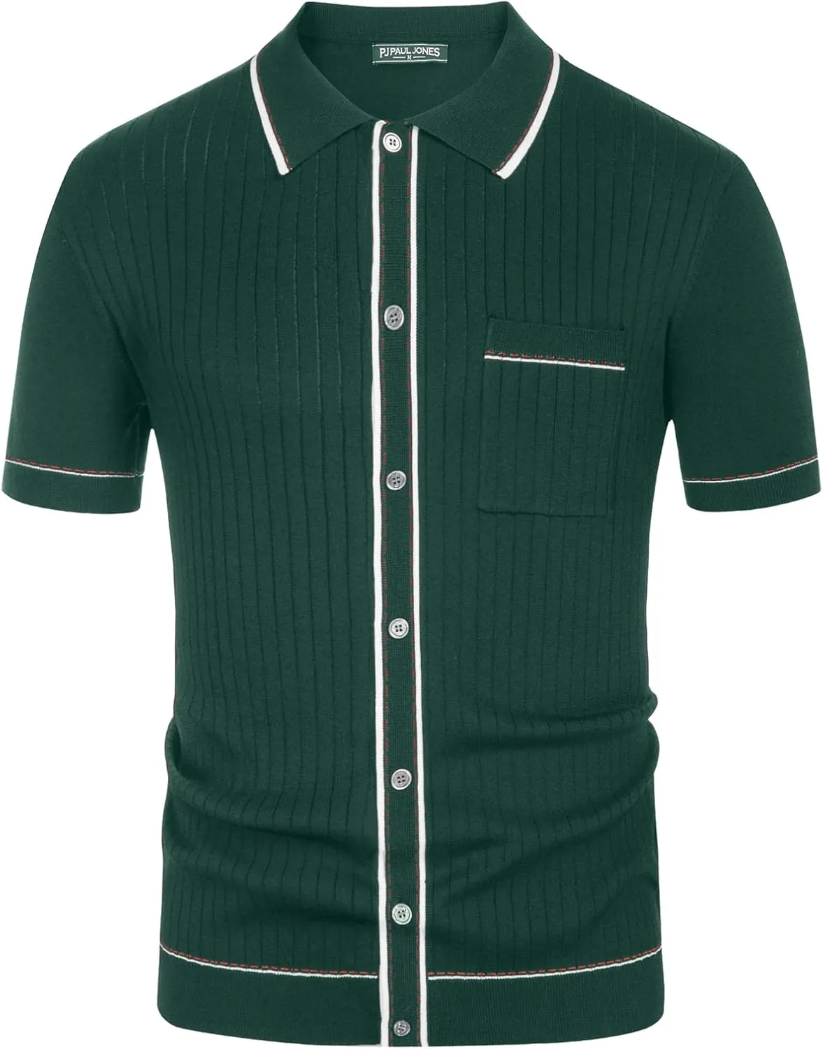PJ PAUL JONES Mens Knit Shirts Vintage Retro Short Sleeve Button Down Vacation Polo Shirts