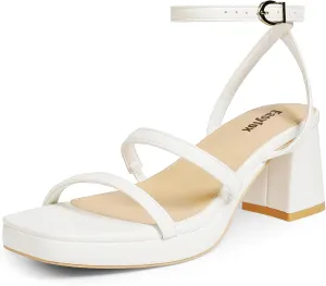 Platform Heels for Women Open Toe Chunky Heels Two Strap 7cm/2.76" Heeled Sandals