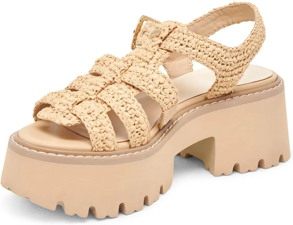 Platform Sandals for Women Handwoven Raffia Espadrille Sandals- Boho Summer Beach Wedge Heels with Adjustable Buckle Strap