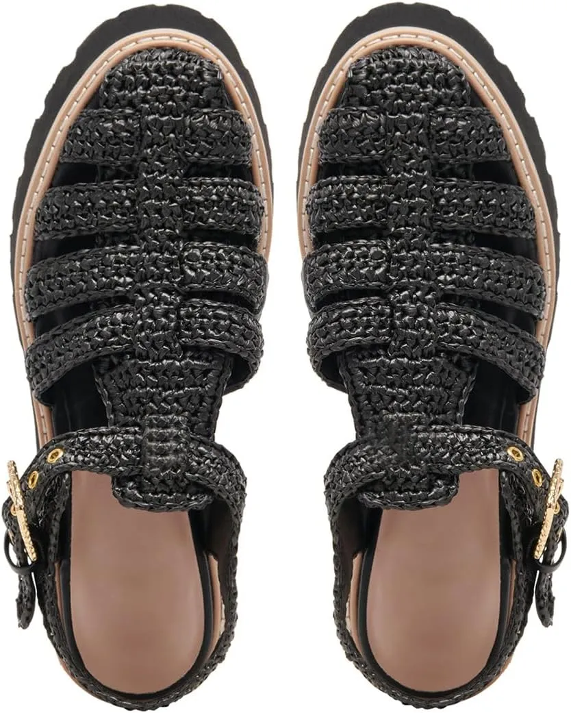 Platform Sandals for Women Handwoven Raffia Espadrille Sandals- Boho Summer Beach Wedge Heels with Adjustable Buckle Strap
