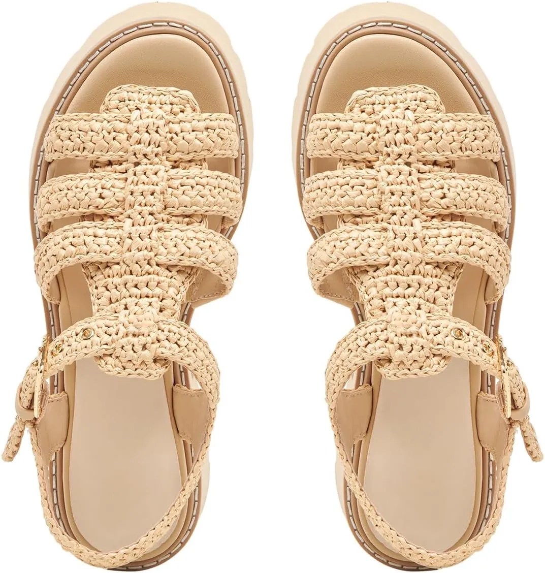 Platform Sandals for Women Handwoven Raffia Espadrille Sandals- Boho Summer Beach Wedge Heels with Adjustable Buckle Strap