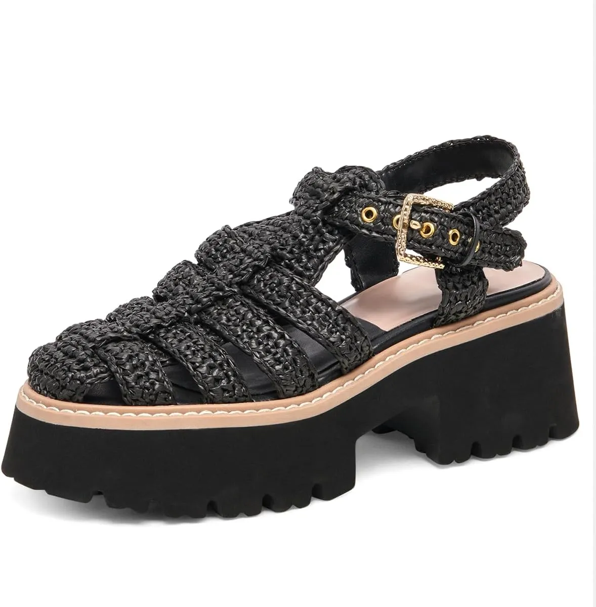Platform Sandals for Women Handwoven Raffia Espadrille Sandals- Boho Summer Beach Wedge Heels with Adjustable Buckle Strap