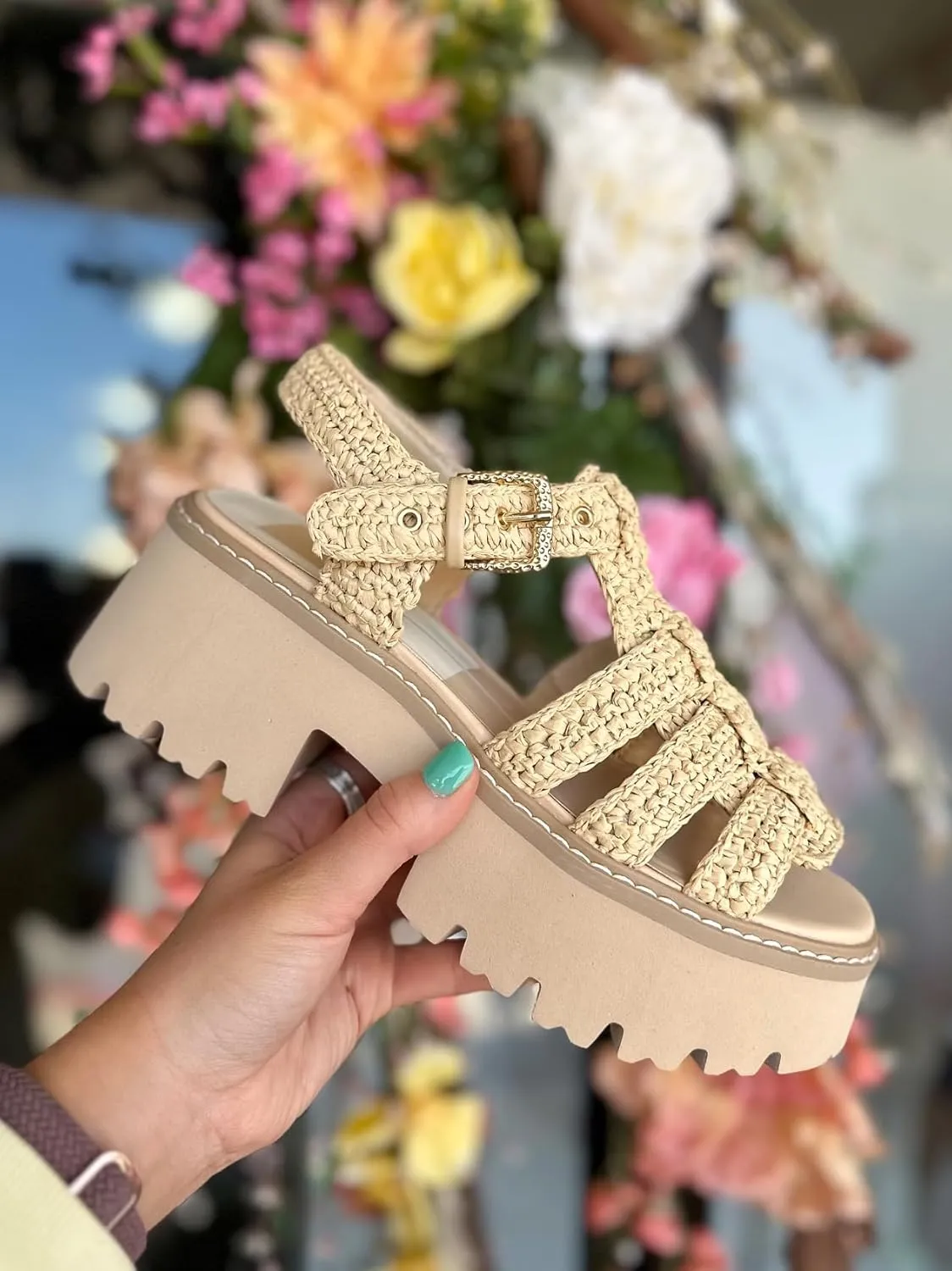 Platform Sandals for Women Handwoven Raffia Espadrille Sandals- Boho Summer Beach Wedge Heels with Adjustable Buckle Strap