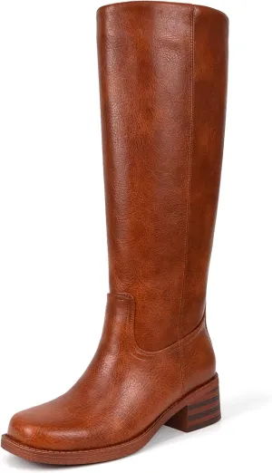 Platform Women's Knee High Square Toe Chunky Block Heel Long Wide Calf Riding Pull On Campus Boots