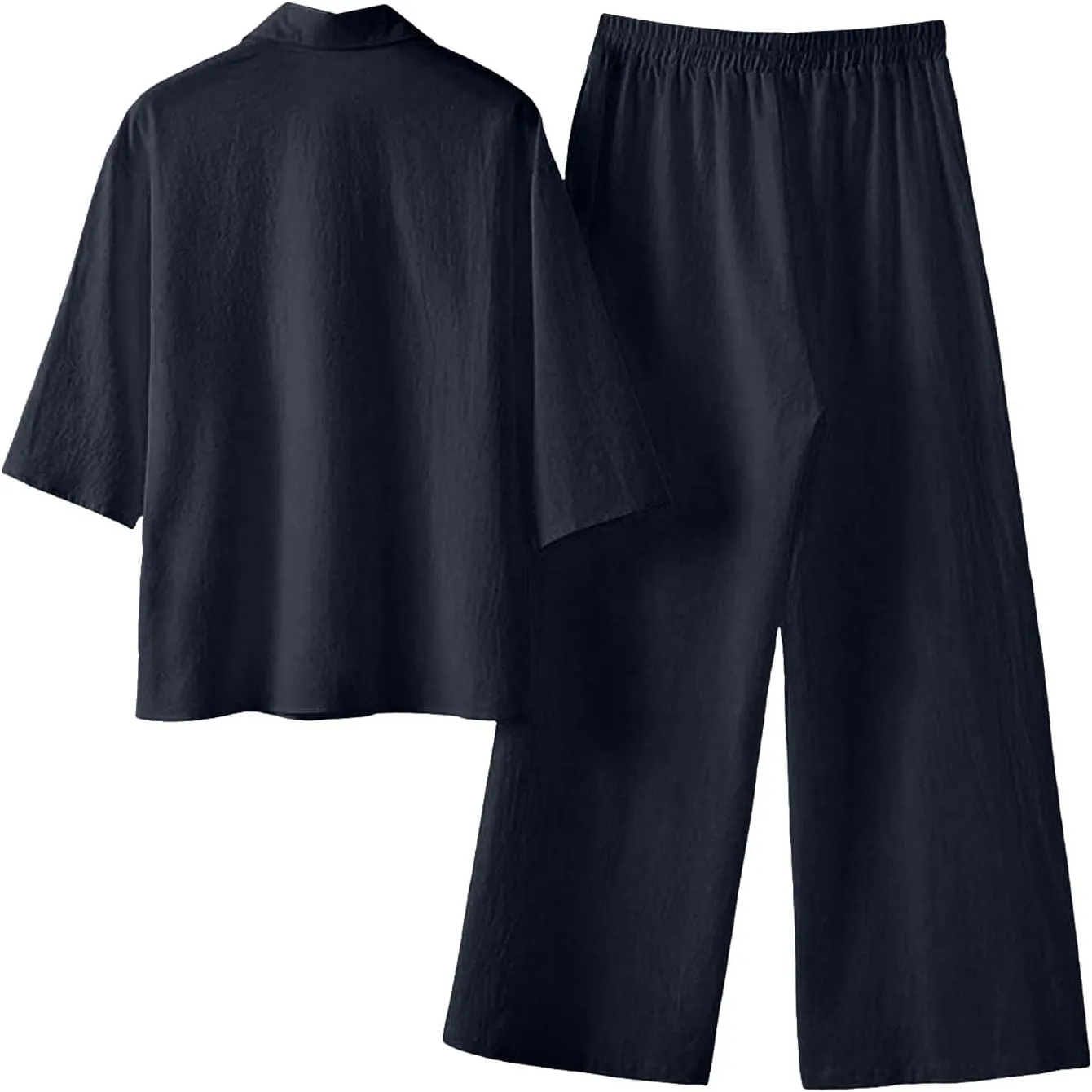 Plus Size Two Piece Sets for Women Linen Dressy Casual Sets Wide Leg Pants Suits Short Sleeve Jogger Tracksuit