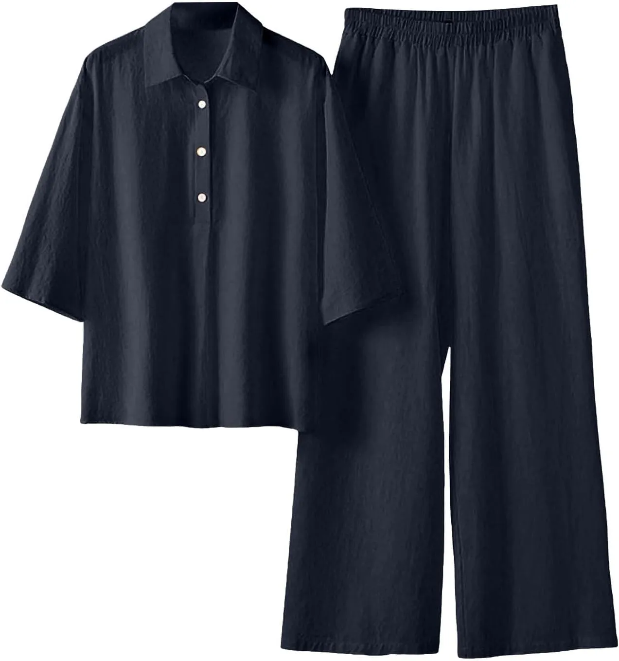 Plus Size Two Piece Sets for Women Linen Dressy Casual Sets Wide Leg Pants Suits Short Sleeve Jogger Tracksuit