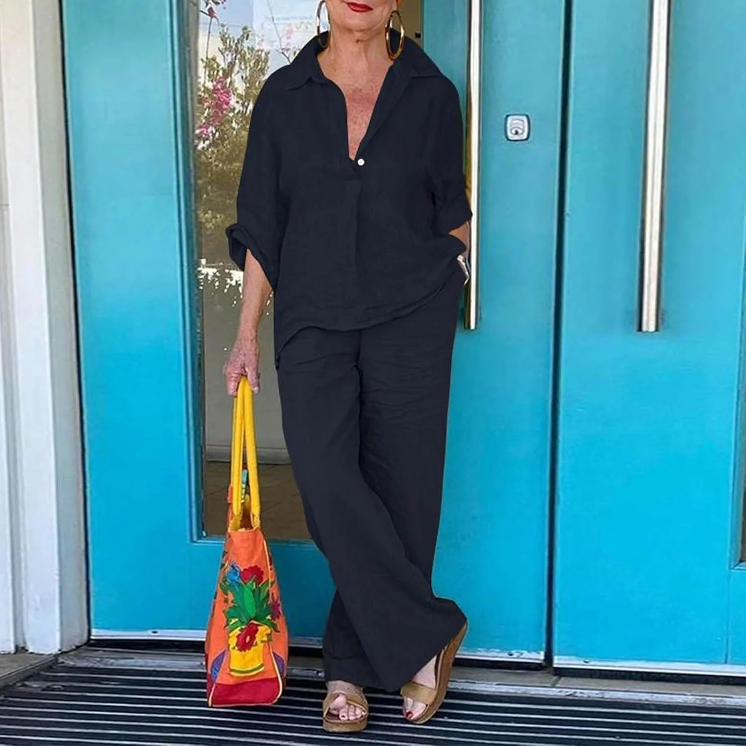 Plus Size Two Piece Sets for Women Linen Dressy Casual Sets Wide Leg Pants Suits Short Sleeve Jogger Tracksuit