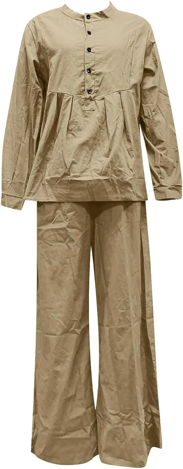 Plus Size Two Piece Sets for Women Linen Short Sleeve Top and Wide Leg Pants Lounge Matching Tracksuits Trendy Clothes