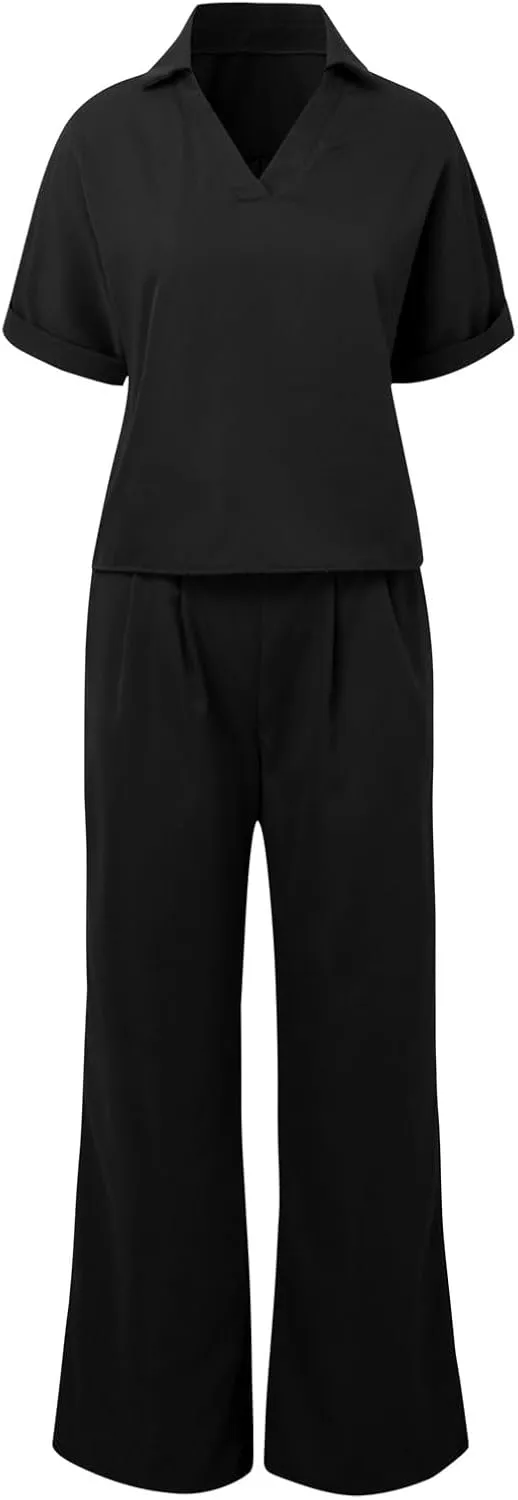 Plus Size Two Piece Sets for Women Summer Short Sleeve Top and Jogger Pants Sweatsuit Cute Pajama Lounge Wear