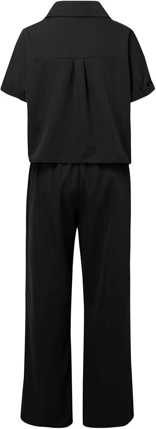 Plus Size Two Piece Sets for Women Summer Short Sleeve Top and Jogger Pants Sweatsuit Cute Pajama Lounge Wear