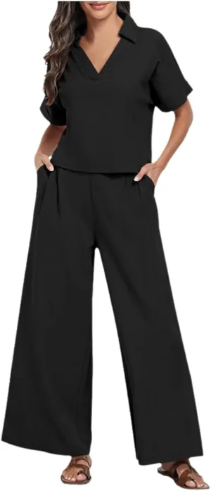 Plus Size Two Piece Sets for Women Summer Short Sleeve Top and Jogger Pants Sweatsuit Cute Pajama Lounge Wear