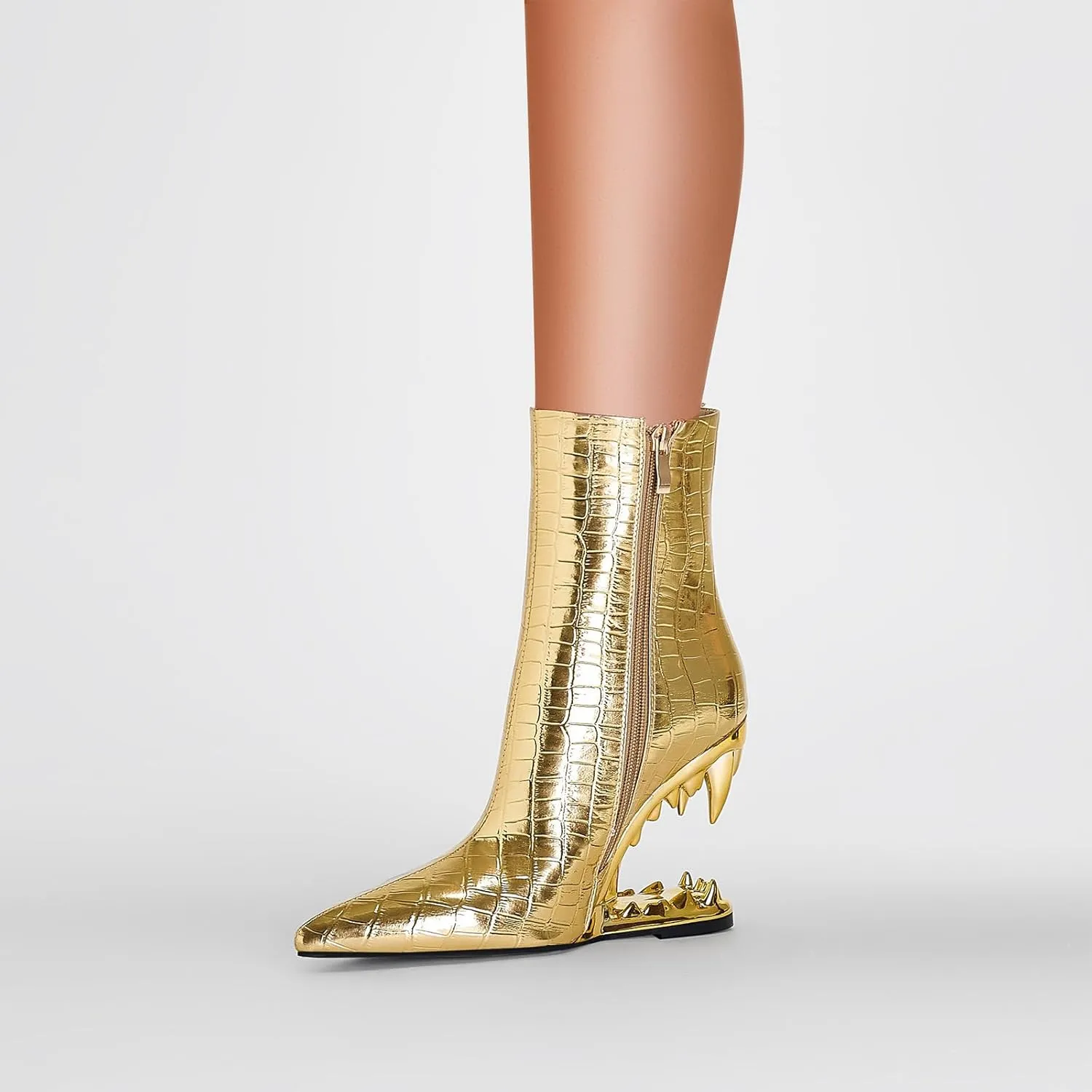 Pointed Tiger Tooth Heel Boots,Golden Ankle Boots,Comfortable and Personalized Boots,Suitable for Various Occasions