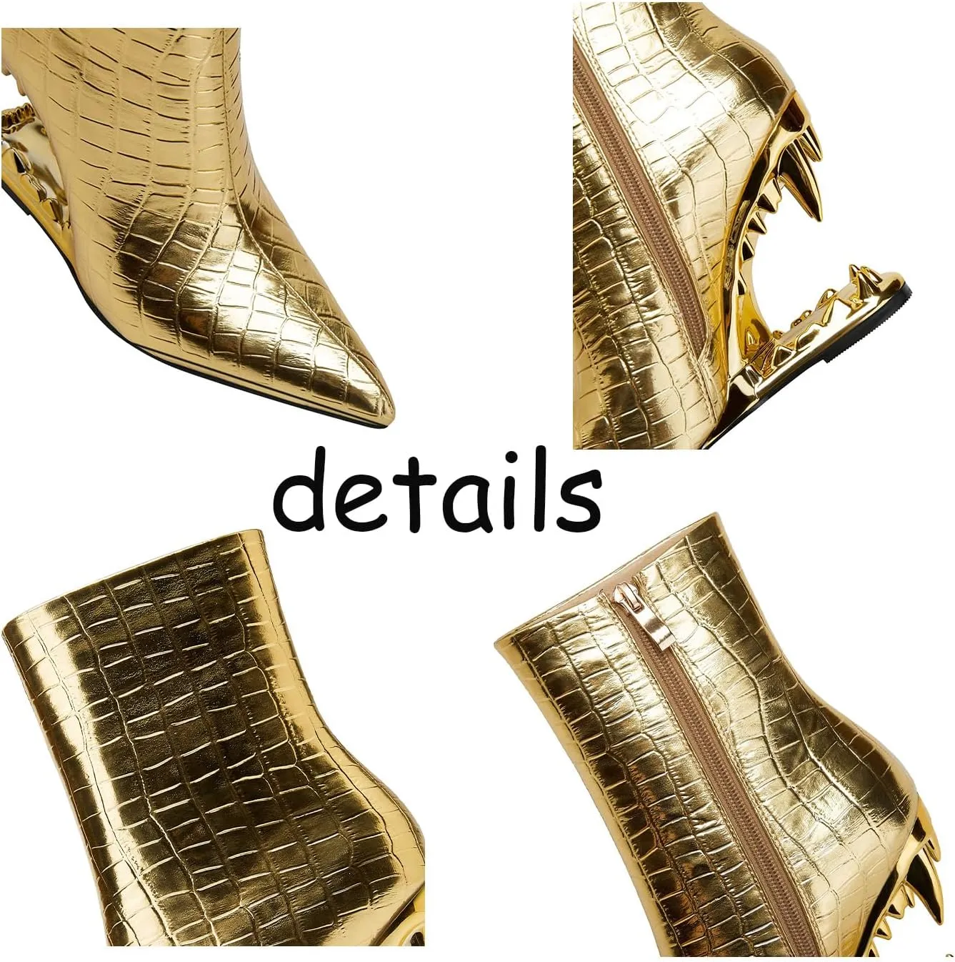 Pointed Tiger Tooth Heel Boots,Golden Ankle Boots,Comfortable and Personalized Boots,Suitable for Various Occasions