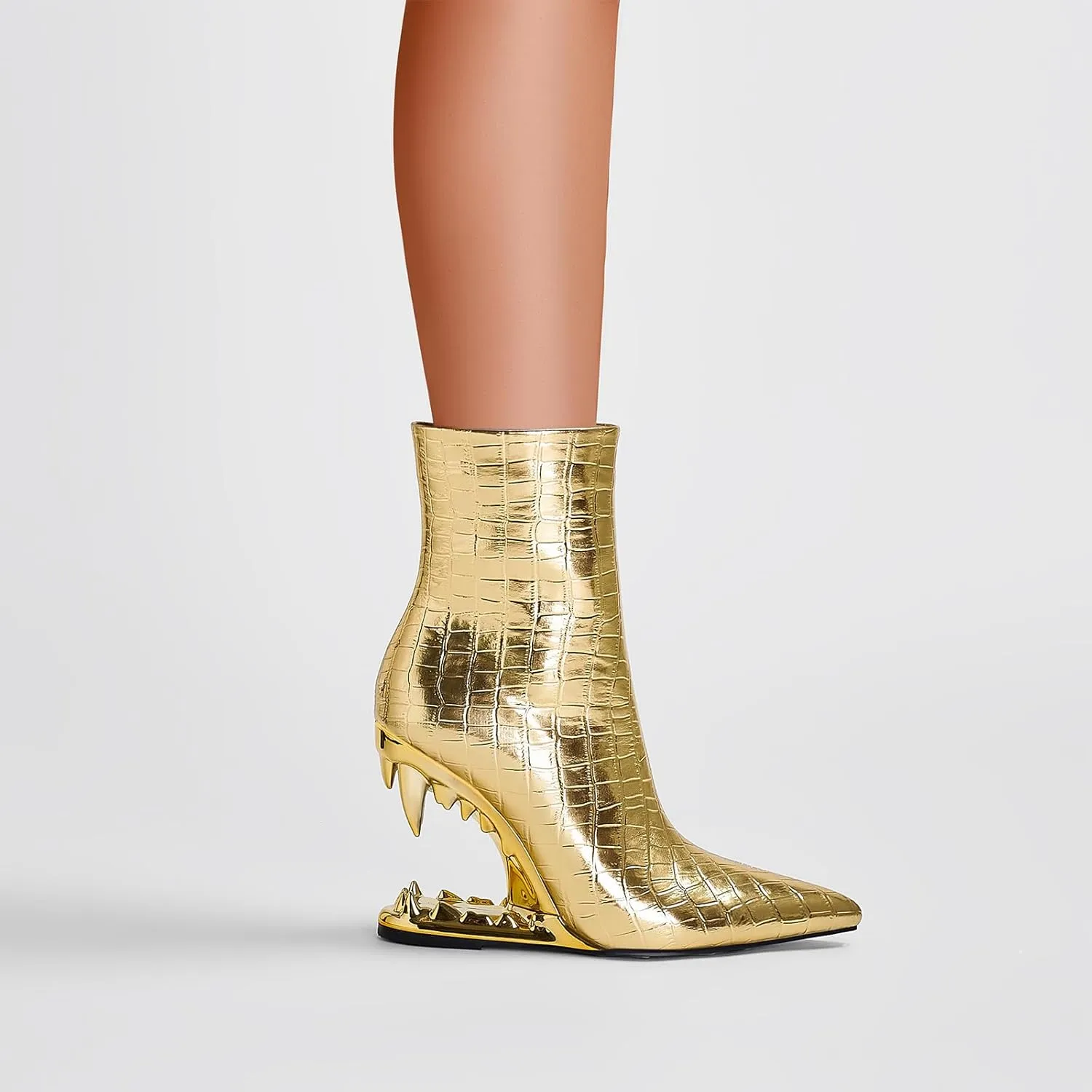Pointed Tiger Tooth Heel Boots,Golden Ankle Boots,Comfortable and Personalized Boots,Suitable for Various Occasions