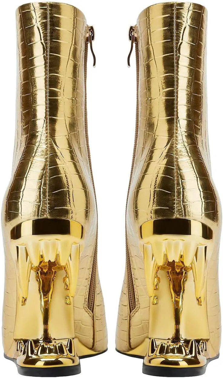 Pointed Tiger Tooth Heel Boots,Golden Ankle Boots,Comfortable and Personalized Boots,Suitable for Various Occasions
