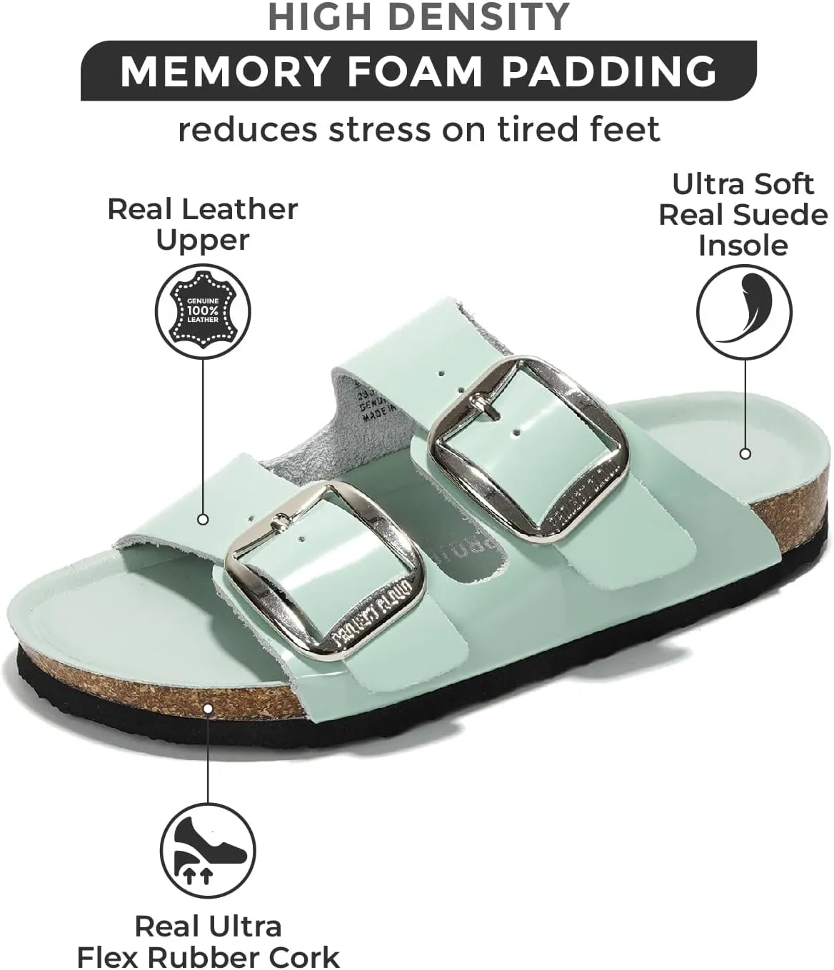 Project Cloud Genuine Leather Flat Sandals Comfortable Beach Essentials Womens Sandals Memory Foam Vacation Essentials Slides for Women Footwear (Santorini)