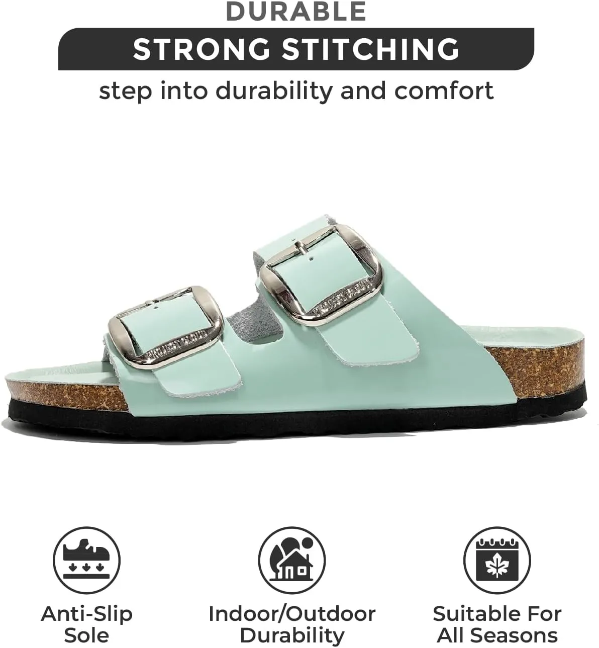 Project Cloud Genuine Leather Flat Sandals Comfortable Beach Essentials Womens Sandals Memory Foam Vacation Essentials Slides for Women Footwear (Santorini)