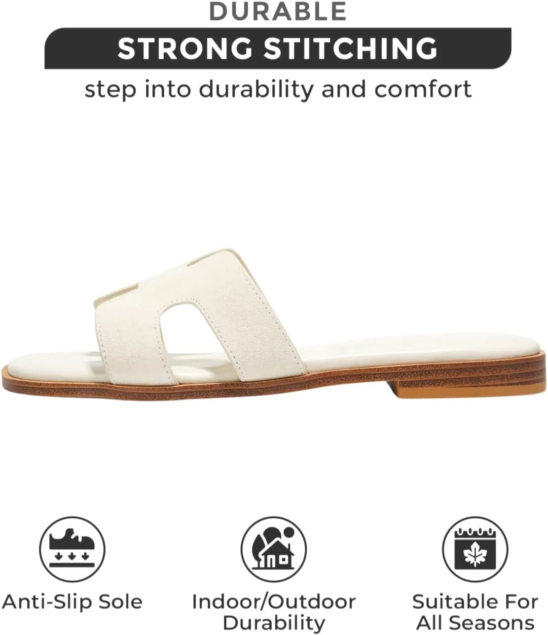 Project Cloud Genuine Leather Summer Sandals for Women 2025 - Comfortable Memory Foam Insole Slides and Non Slip Fashion Flat Womens Sandals (Jannel)