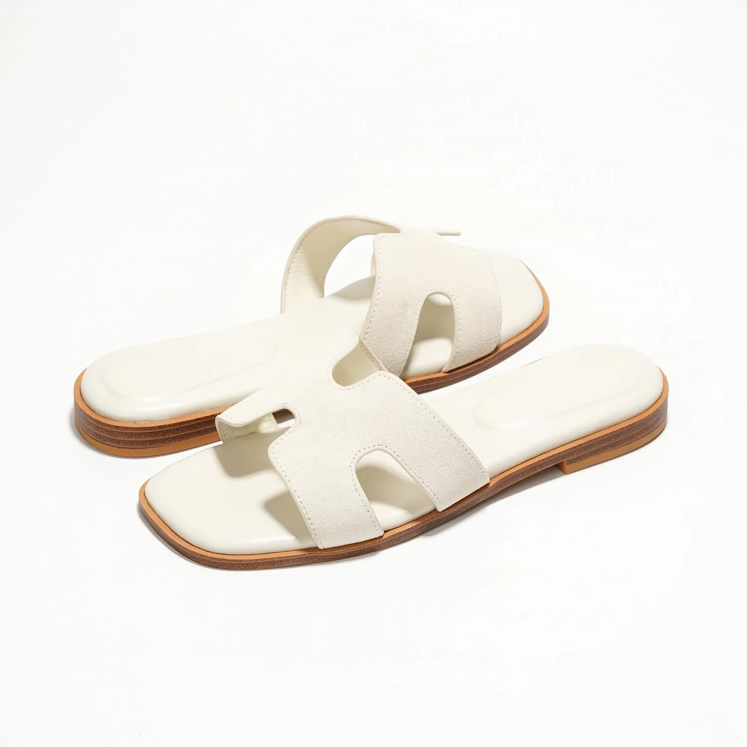 Project Cloud Genuine Leather Summer Sandals for Women 2025 - Comfortable Memory Foam Insole Slides and Non Slip Fashion Flat Womens Sandals (Jannel)
