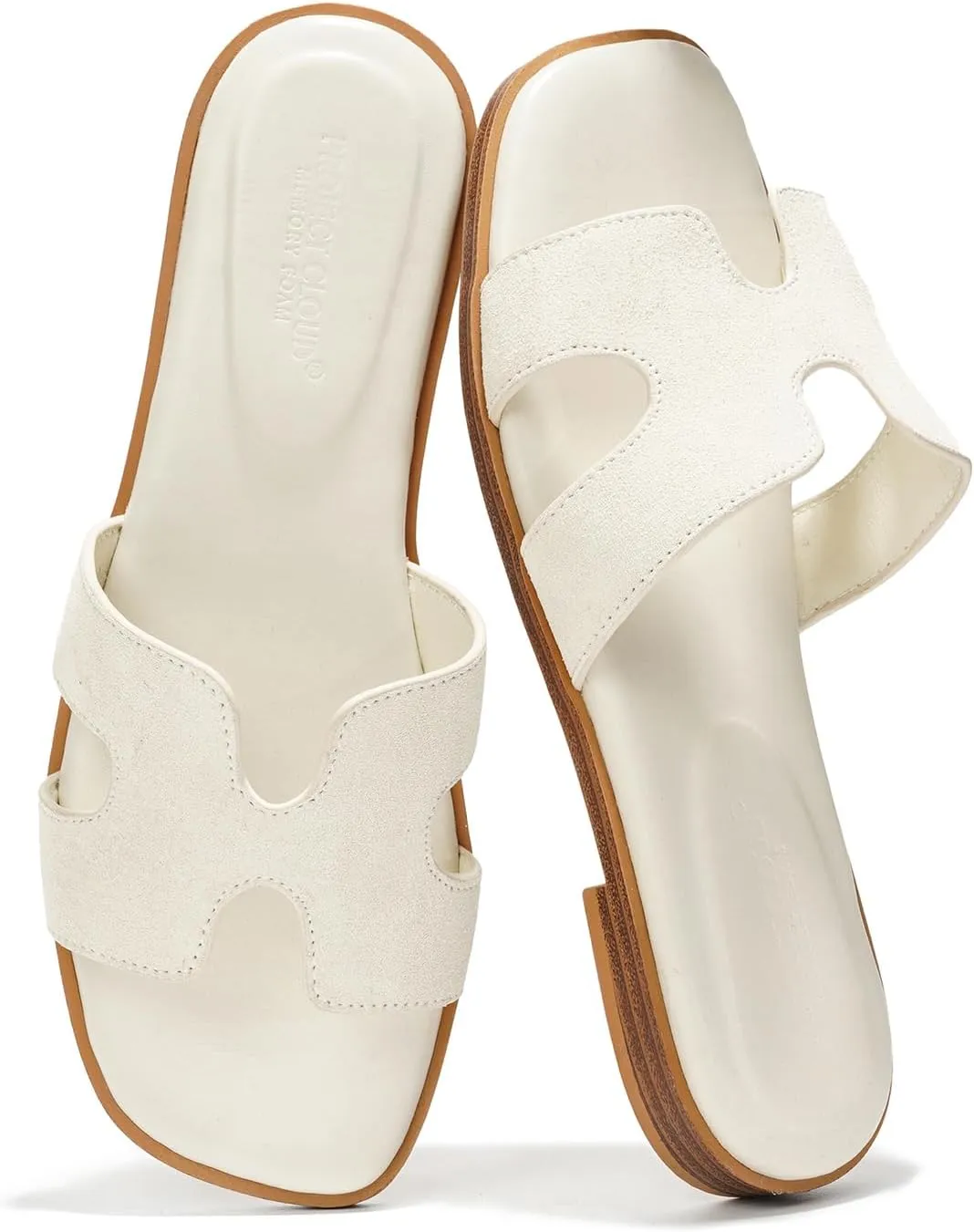 Project Cloud Genuine Leather Summer Sandals for Women 2025 - Comfortable Memory Foam Insole Slides and Non Slip Fashion Flat Womens Sandals (Jannel)