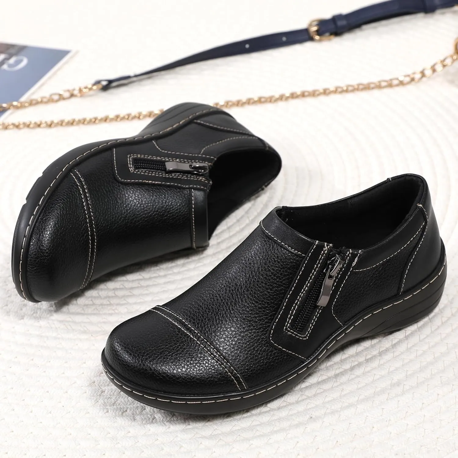 QAE Loafers for Women Comfort Women's Loafers & Slip-Ons Orthopedic Lightweight Business Casual Dressy Walking Work Flat Slip-On Shoes for Ladies