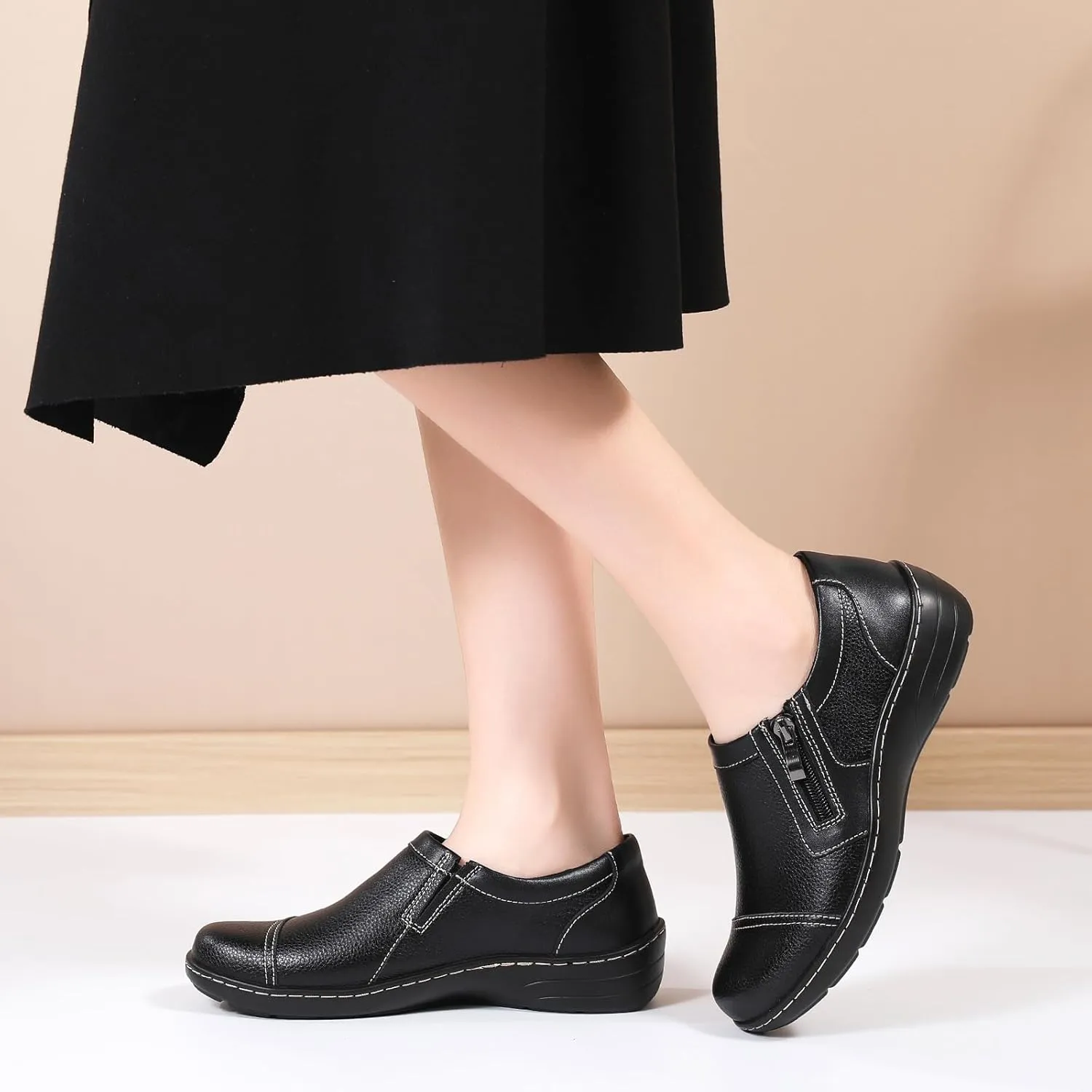 QAE Loafers for Women Comfort Women's Loafers & Slip-Ons Orthopedic Lightweight Business Casual Dressy Walking Work Flat Slip-On Shoes for Ladies