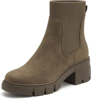 REDTOP Women's Elastic Chelsea Boots Chunky Block Heel Platform Lug Sole Ankle Booties