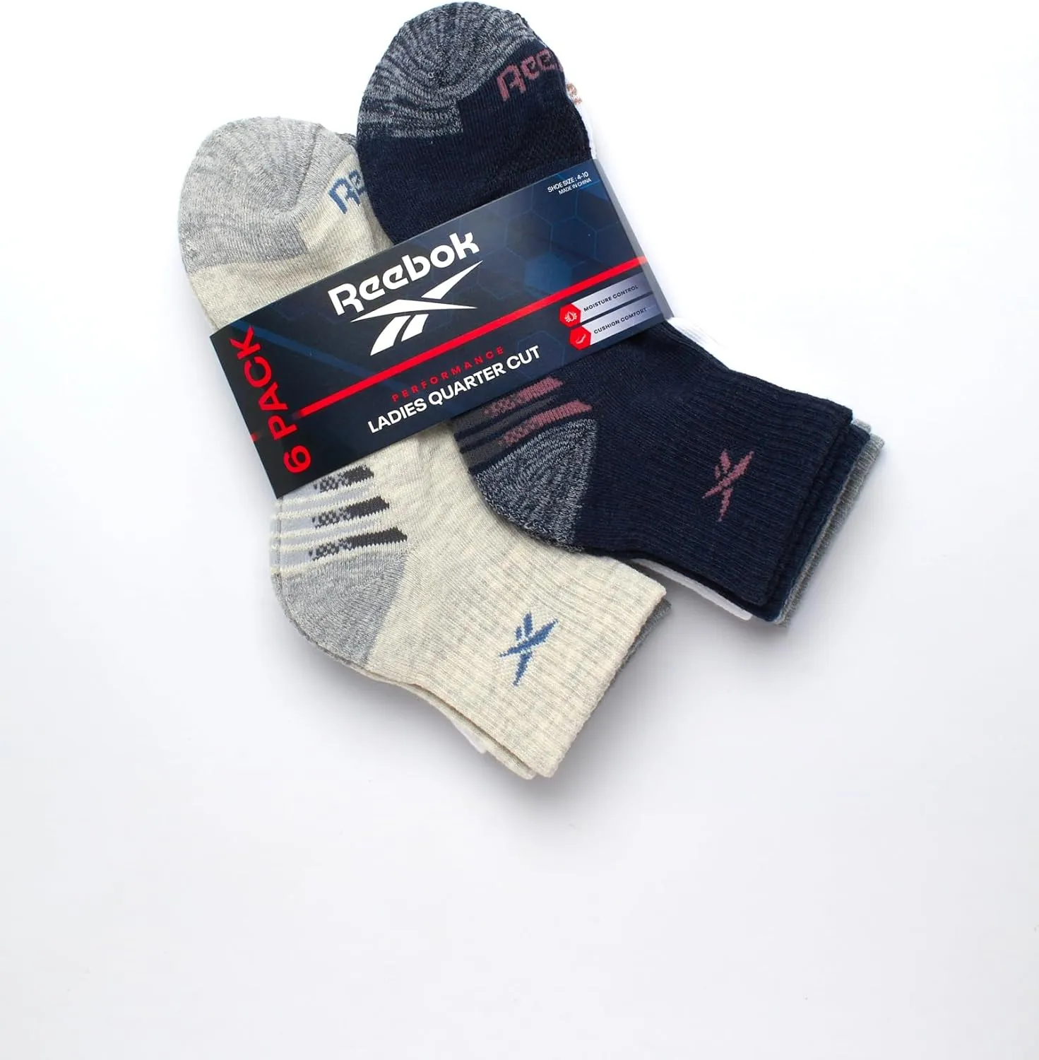 Reebok Womens Socks - 6 Pack Quarter Cut Moisture Wicking Stretch Performance Cushioned Socks for Women (Sizes: 4-10)