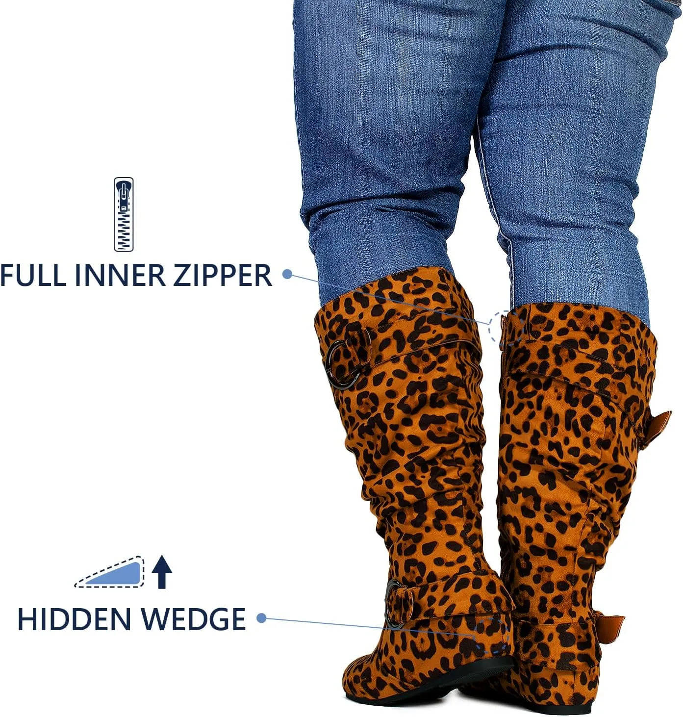 RF ROOM OF FASHION Dublin-01 Women's Wide Calf Wide Width Knee High Boots w Pocket - Plus Size Friendly