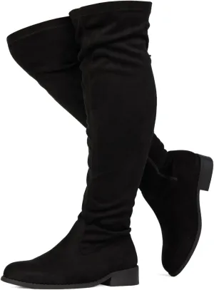 RF ROOM OF FASHION Women's Wide Calf Wide Width Back Criss Cross Lace Stretchy Over The Knee Boots