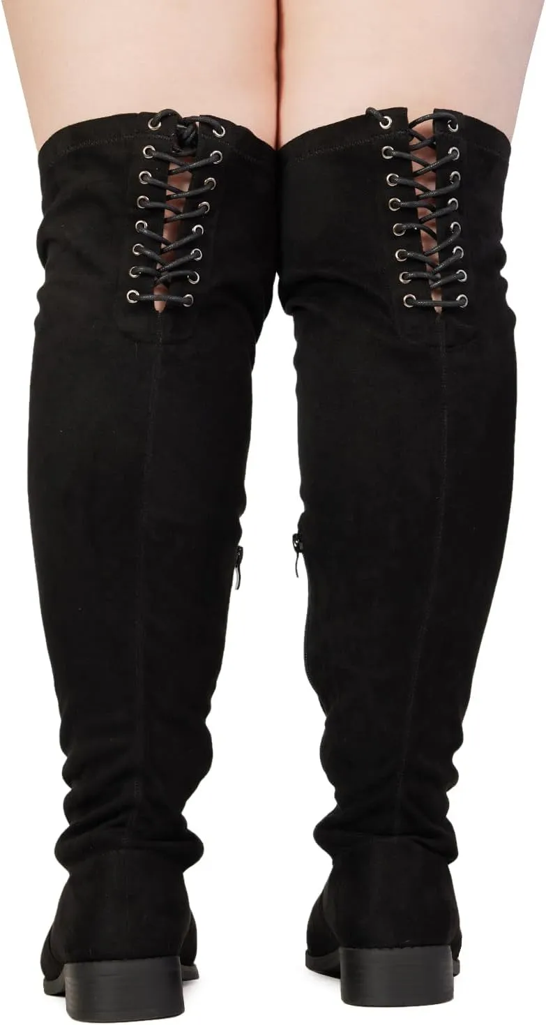RF ROOM OF FASHION Women's Wide Calf Wide Width Back Criss Cross Lace Stretchy Over The Knee Boots