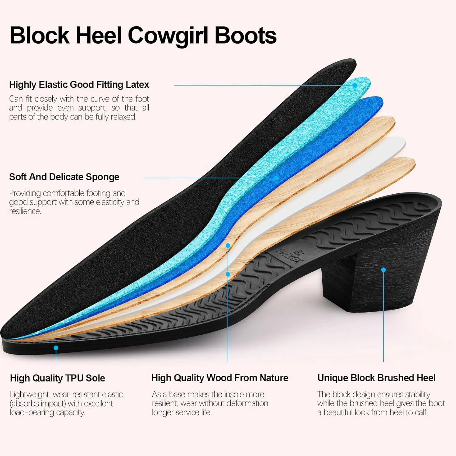 Rhinestone Cowboy Boots for Women Wide Calf Sparkly Cowgirl Boots Mid Calf Pointed Toe Block Heel Sparkle Boots with Half Zip Size 6-11
