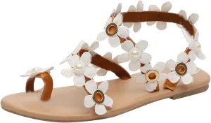 Rhinestone Sandals for Women Dressy Sandals for Wedding Pearl and Rhinestone Shoe Strappy Beach Wedding Shoes Sandals Women Dressy Summer Flat