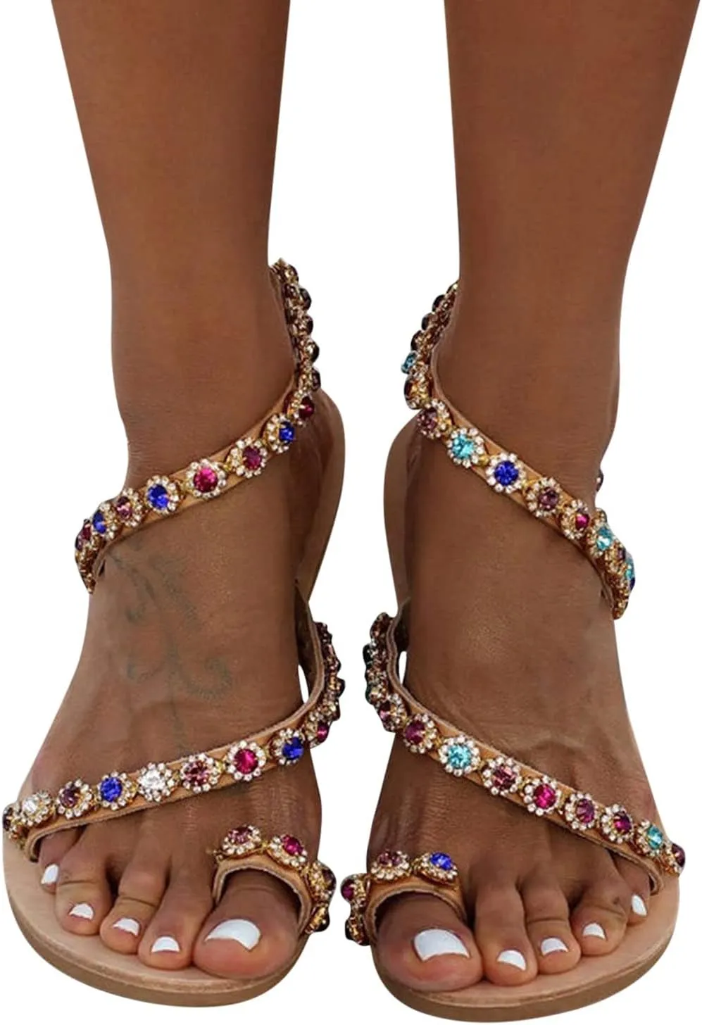 Rhinestone Sandals for Women Dressy Sandals for Wedding Pearl and Rhinestone Shoe Strappy Beach Wedding Shoes Sandals Women Dressy Summer Flat