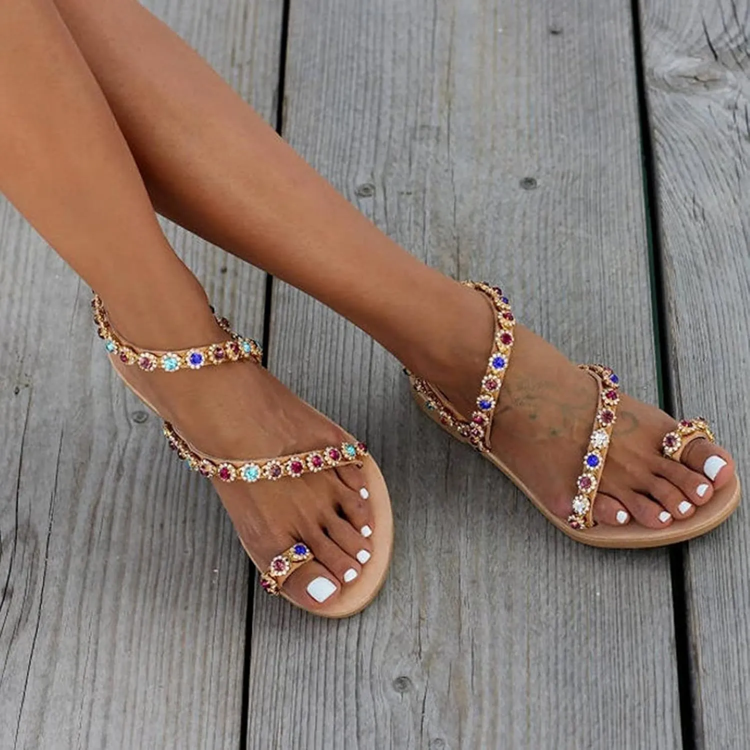 Rhinestone Sandals for Women Dressy Sandals for Wedding Pearl and Rhinestone Shoe Strappy Beach Wedding Shoes Sandals Women Dressy Summer Flat