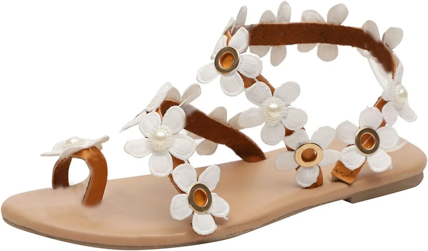 Rhinestone Sandals for Women Dressy Sandals for Wedding Pearl and Rhinestone Shoe Strappy Beach Wedding Shoes Sandals Women Dressy Summer Flat