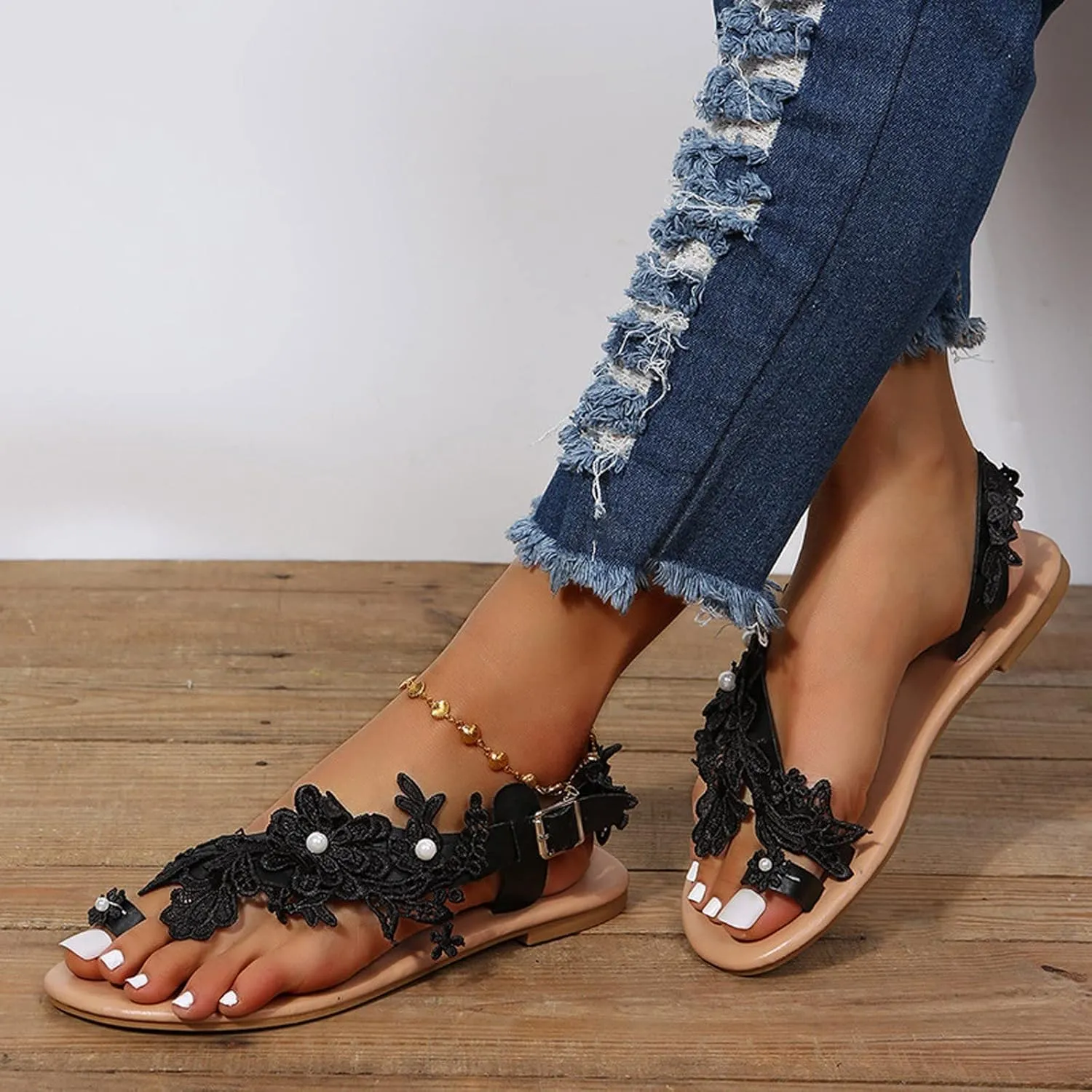 Rhinestone Sandals for Women Dressy Sandals for Wedding Pearl and Rhinestone Shoe Strappy Beach Wedding Shoes Sandals Women Dressy Summer Flat
