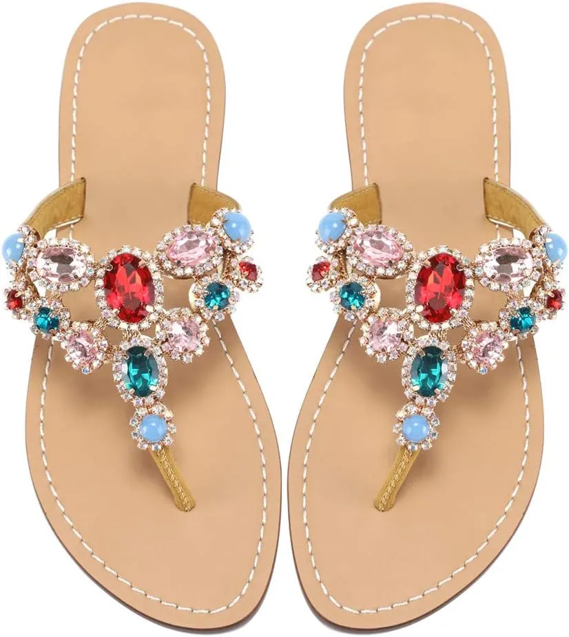 Rhinestone Sandals for women Summer Flip Flop Sandals Dress Beach Party Sexy Jewelry Bridal Wedding Bling Silver White Colorful Gold Sandals