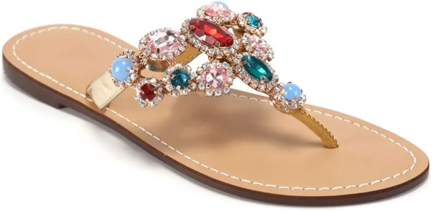 Rhinestone Sandals for women Summer Flip Flop Sandals Dress Beach Party Sexy Jewelry Bridal Wedding Bling Silver White Colorful Gold Sandals