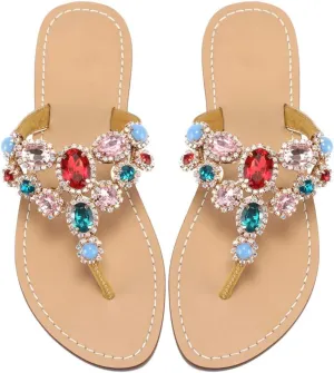 Rhinestone Sandals for women Summer Flip Flop Sandals Dress Beach Party Sexy Jewelry Bridal Wedding Bling Silver White Colorful Gold Sandals