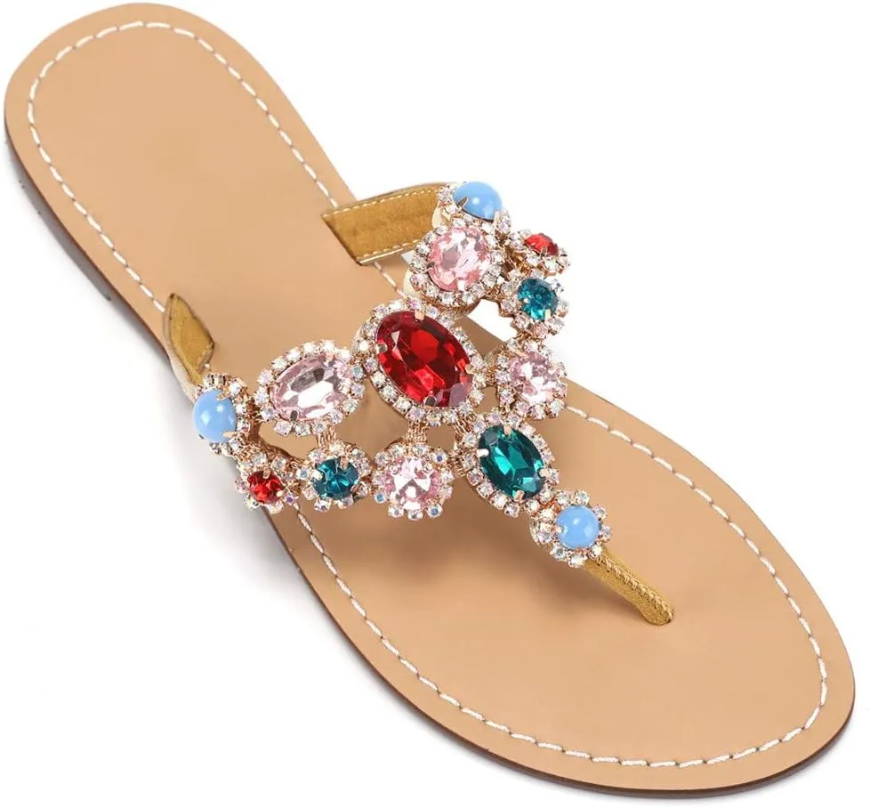 Rhinestone Sandals for women Summer Flip Flop Sandals Dress Beach Party Sexy Jewelry Bridal Wedding Bling Silver White Colorful Gold Sandals