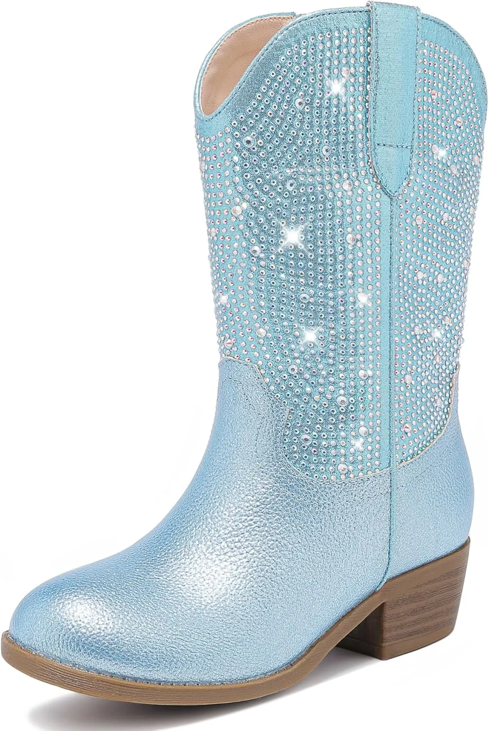 Rhinestone Sparkly Girls Cowgirl Cowboy Boots Little Kids Dress Boot Pointed Toes Low Heel Mid Calf Zipper Party Birthday Toddler to Big Kid
