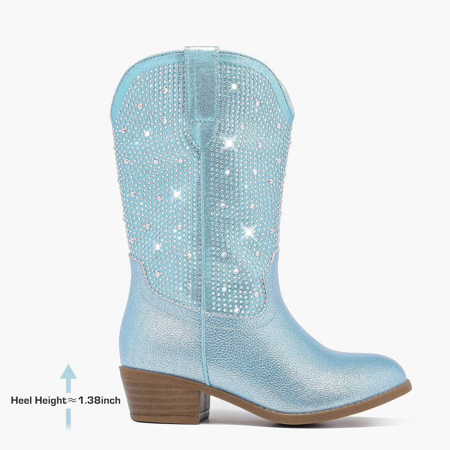 Rhinestone Sparkly Girls Cowgirl Cowboy Boots Little Kids Dress Boot Pointed Toes Low Heel Mid Calf Zipper Party Birthday Toddler to Big Kid