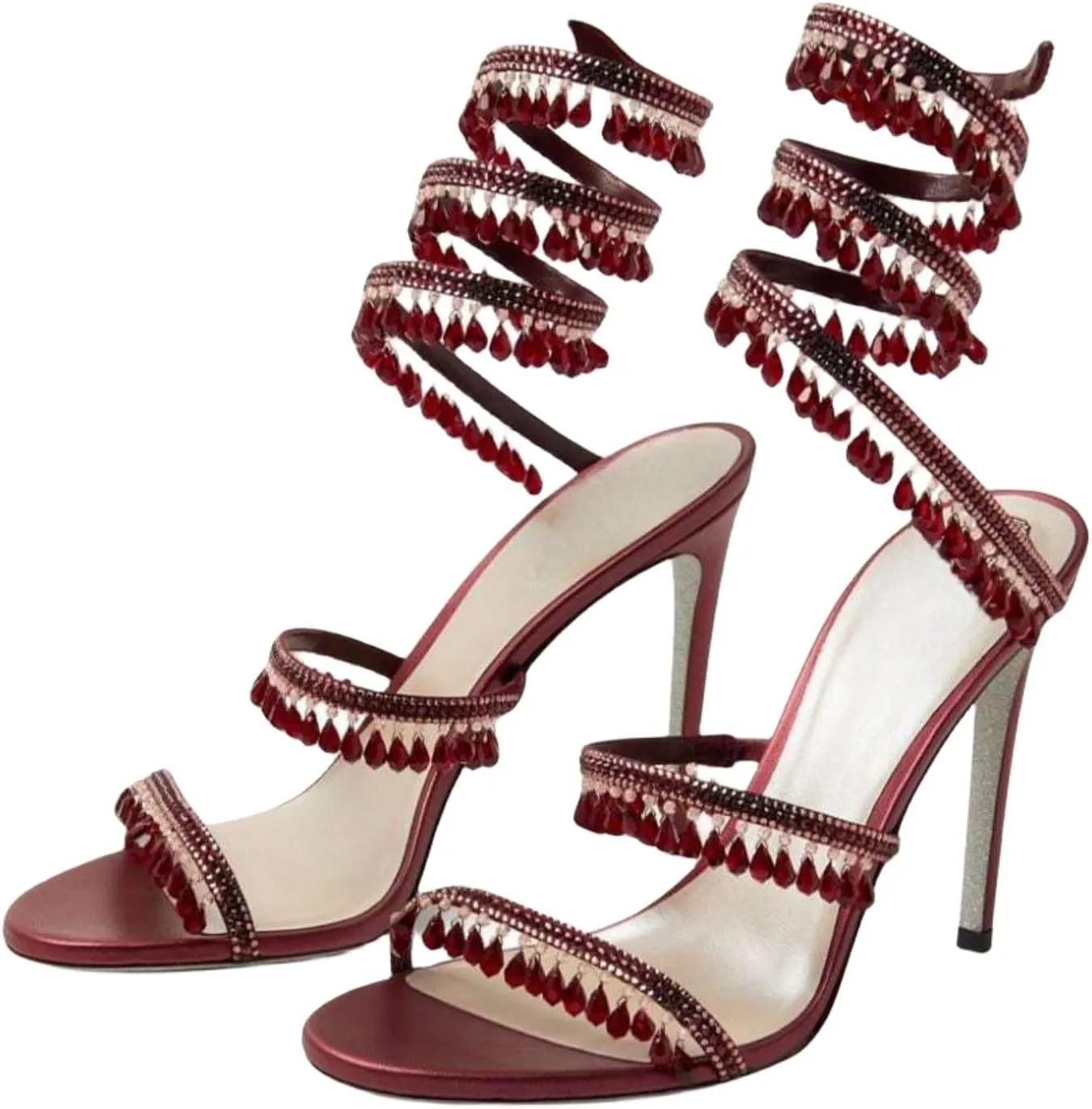 Rhinestone Wrap Around Strappy Stiletto High Heels for Women, Open Round Toe Lace Up Heeled Sandals for Wedding Prom Party Dress