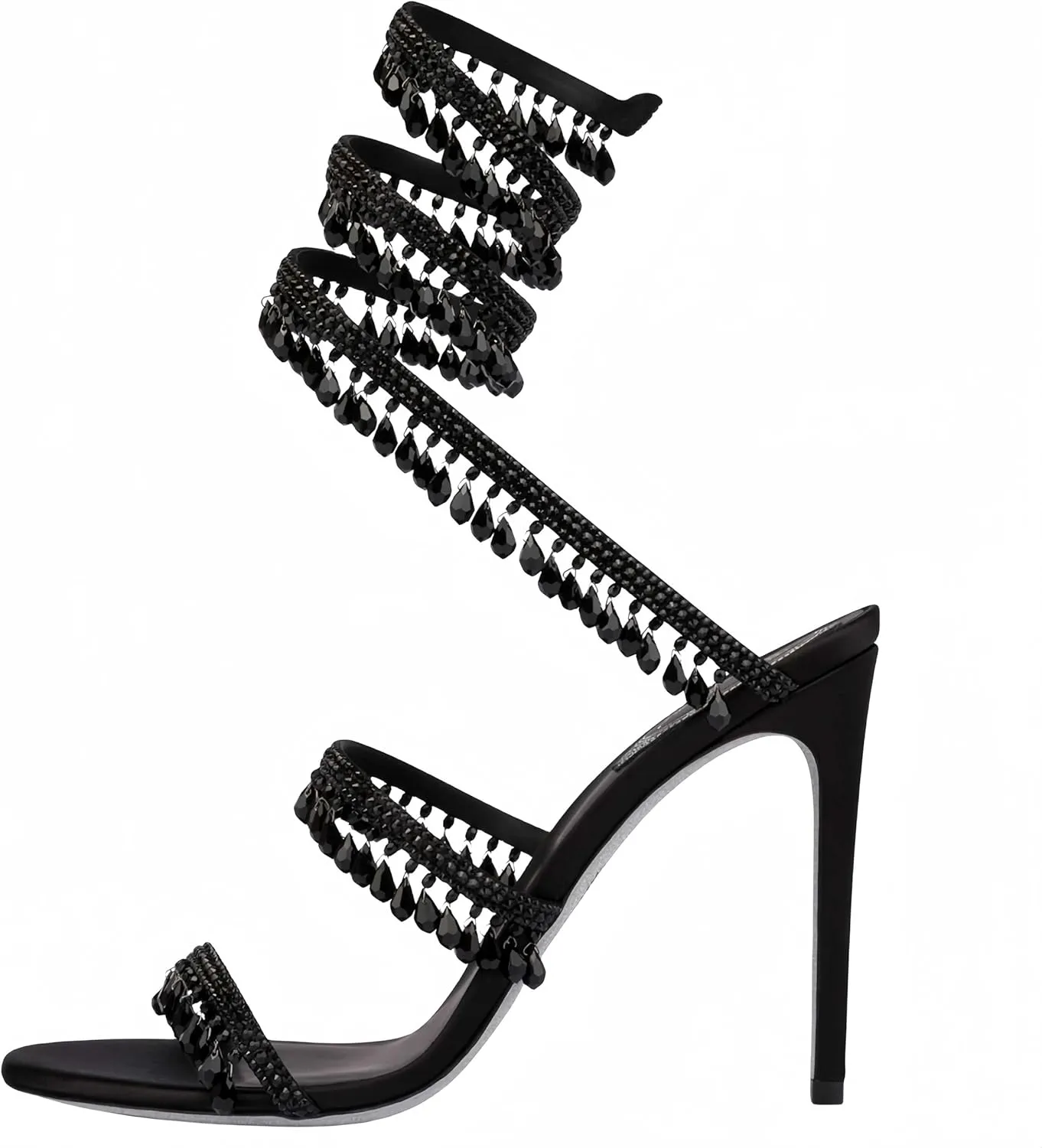 Rhinestone Wrap Around Strappy Stiletto High Heels for Women, Open Round Toe Lace Up Heeled Sandals for Wedding Prom Party Dress