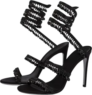 Rhinestone Wrap Around Strappy Stiletto High Heels for Women, Open Round Toe Lace Up Heeled Sandals for Wedding Prom Party Dress