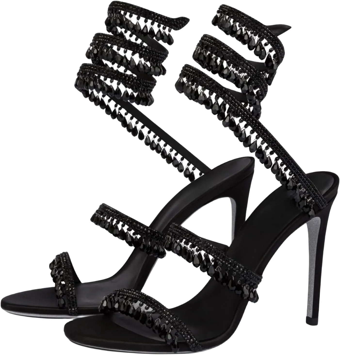 Rhinestone Wrap Around Strappy Stiletto High Heels for Women, Open Round Toe Lace Up Heeled Sandals for Wedding Prom Party Dress